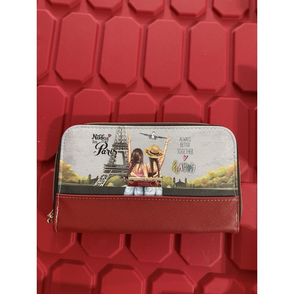 NWOT Nicole Lee Nikky handheld Wallet zipper "Bonjour Paris “ in red - Picture 1 of 5